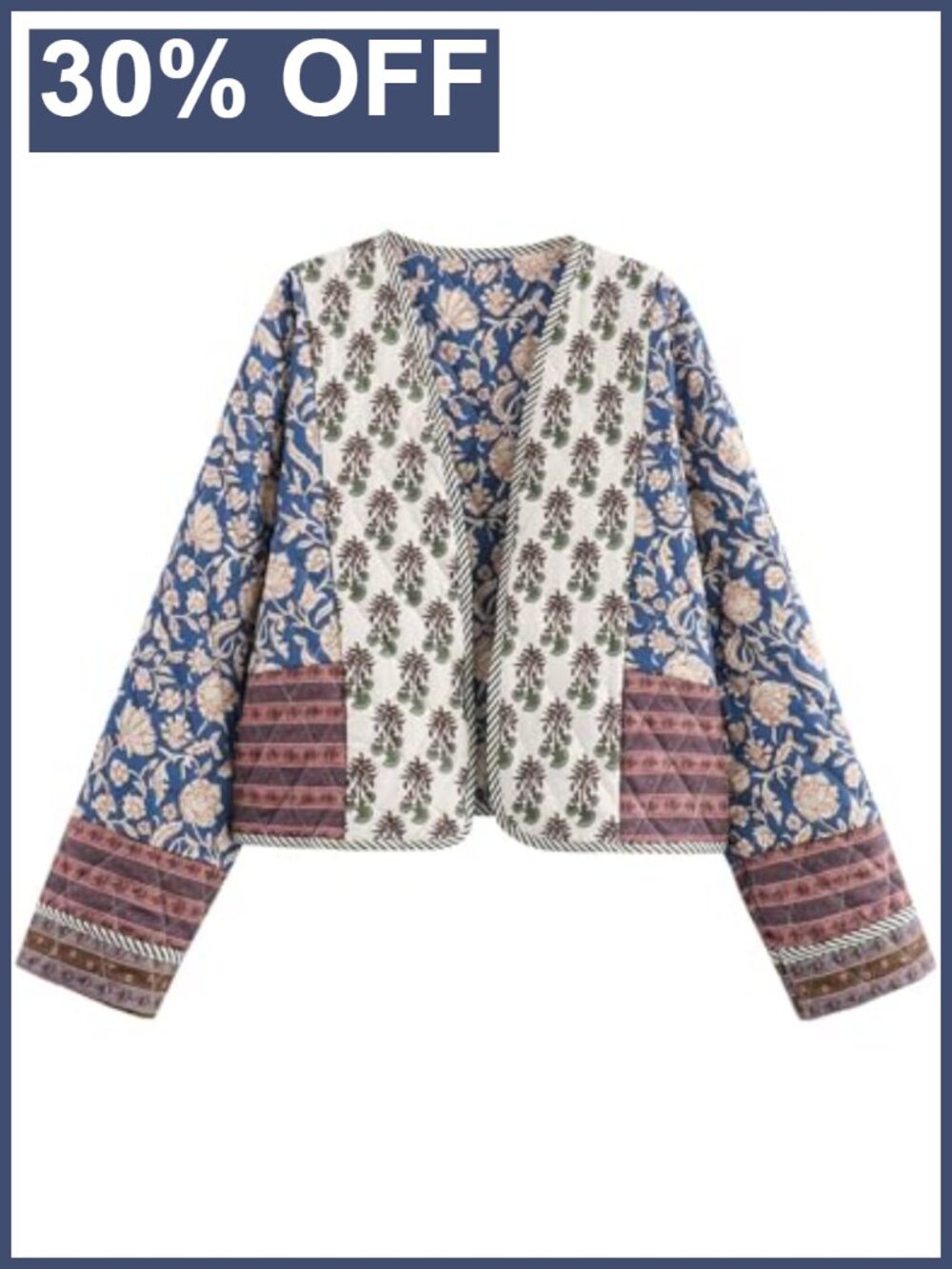 Floral Cropped Quilted Lightweight Puffer Jacket Women Open Front